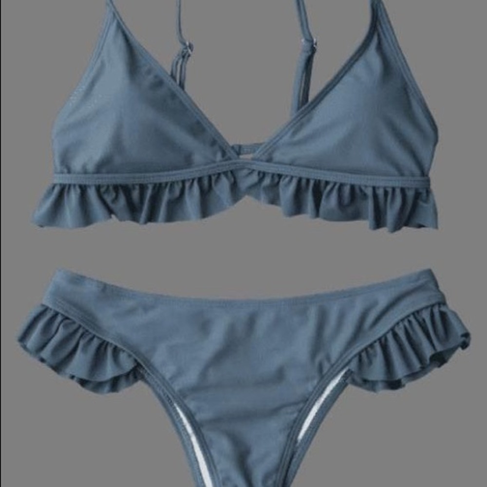 Zaful Charcoal Grey Ruffle Bikini